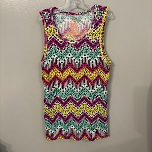 Faded Glory Tank Top Sleeveless Chevron Yellow Pink Turquoise (Girl Large 10/12)